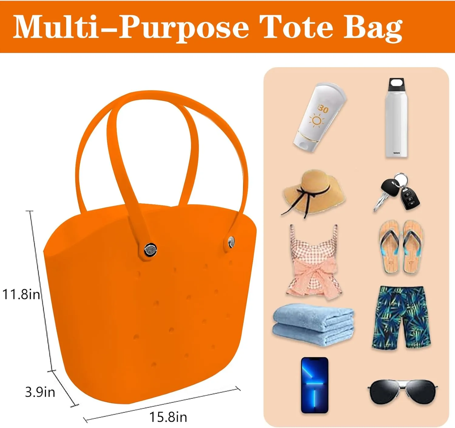 Rubber Beach Bag Large Waterproof Lightweight Washable Durable Bogo Bag Women Rubber Tote Bag for Beach, Pool, Gym