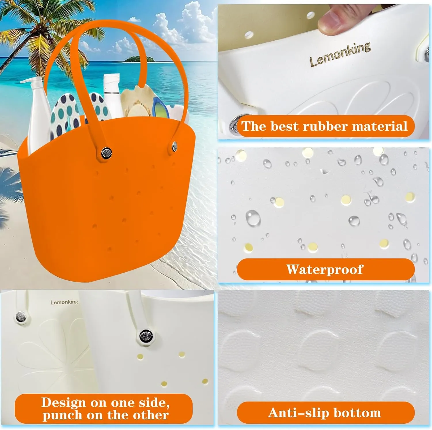 Rubber Beach Bag Large Waterproof Lightweight Washable Durable Bogo Bag Women Rubber Tote Bag for Beach, Pool, Gym