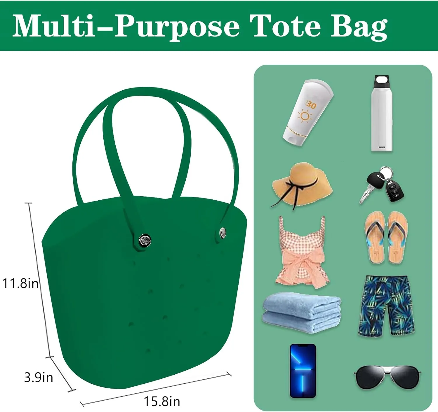 Rubber Beach Bag Large Waterproof Lightweight Washable Durable Bogo Bag Women Rubber Tote Bag for Beach, Pool, Gym