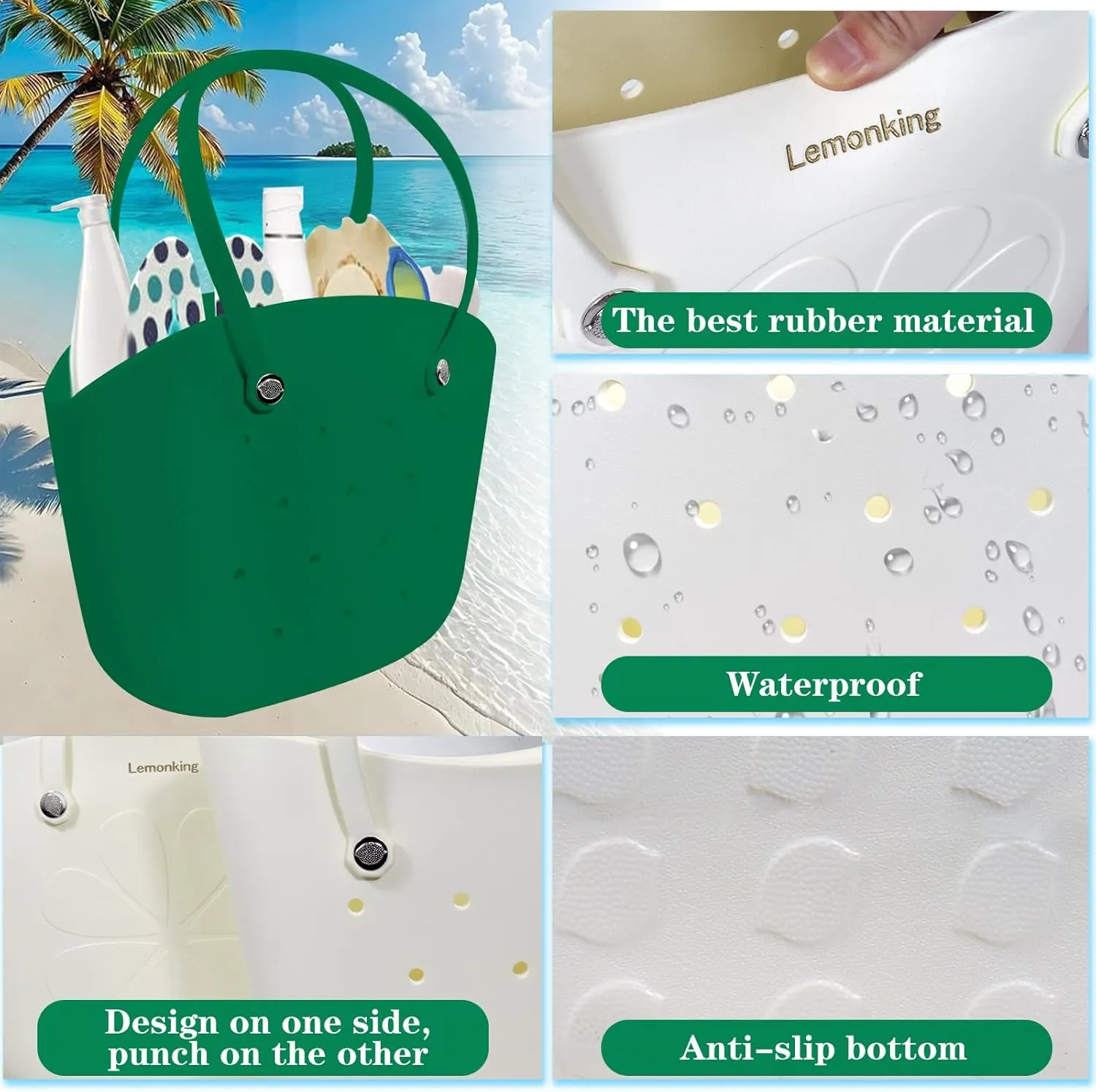 Rubber Beach Bag Large Waterproof Lightweight Washable Durable Bogo Bag Women Rubber Tote Bag for Beach, Pool, Gym