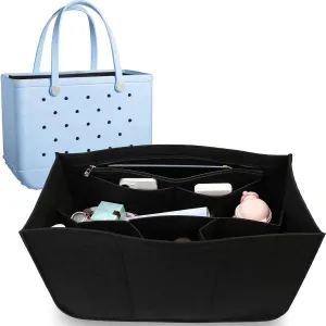 Rubber Beach Bag Organizer Compatible with Bogg Bag Tote & Simply Southern Tote,Felt Bag Organizer,Insert Divider Pouch Zipper for Bags,7 Pocekets,Black - Small