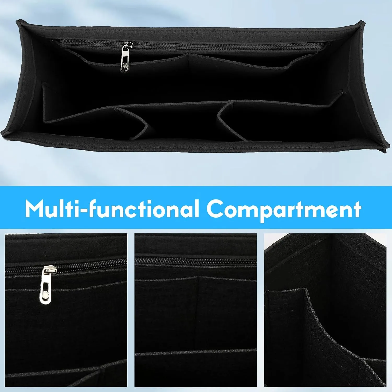 Rubber Beach Bag Organizer Compatible with Bogg Bag Tote & Simply Southern Tote,Felt Bag Organizer,Insert Divider Pouch Zipper for Bags,7 Pocekets,Black - Small