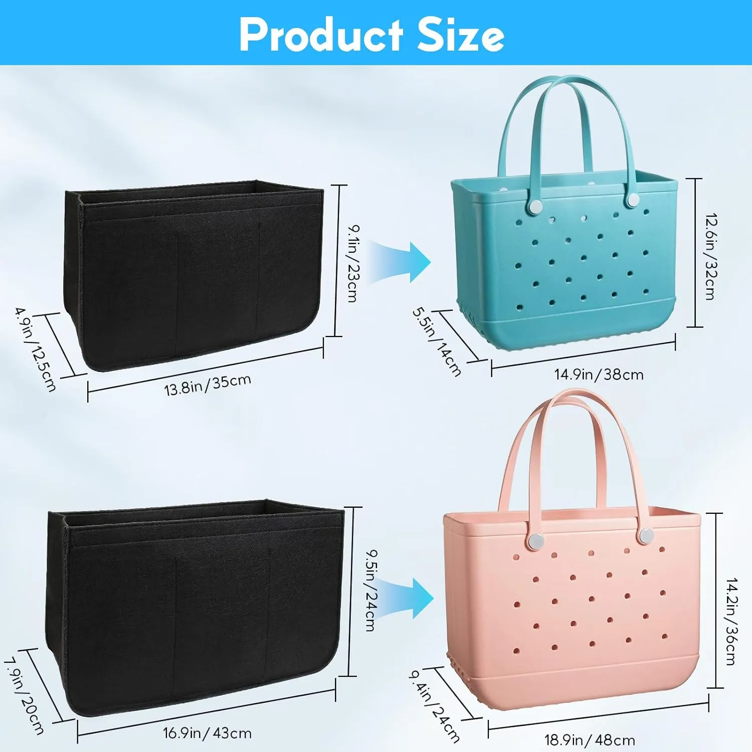 Rubber Beach Bag Organizer Compatible with Bogg Bag Tote & Simply Southern Tote,Felt Bag Organizer,Insert Divider Pouch Zipper for Bags,7 Pocekets,Black - Small
