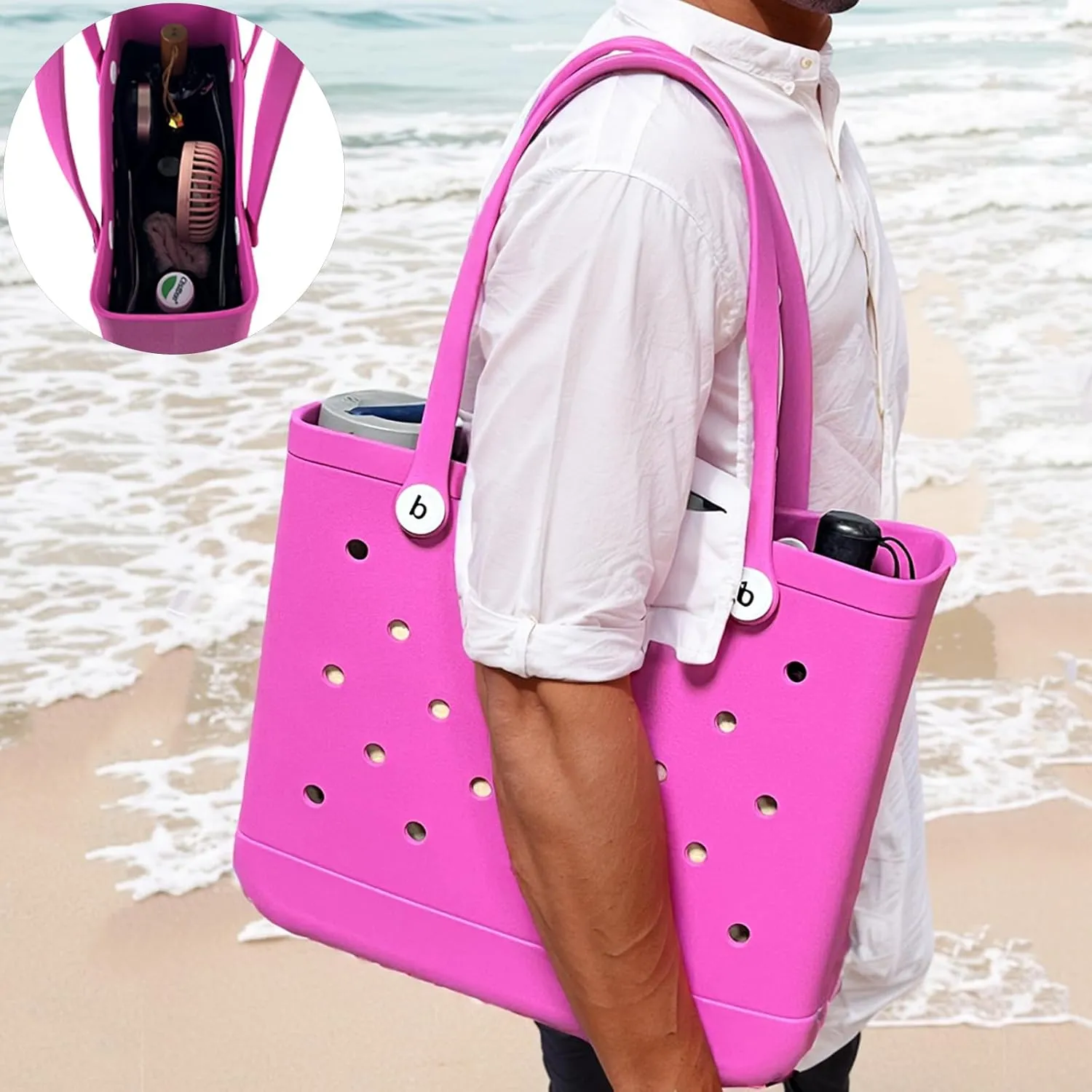 Rubber Beach Bag Organizer Liner for Small Bogg Bag/Simply Southern, Felt Insert Divider with Zippered Storage for Bogg Bag Accessories (Small Black)