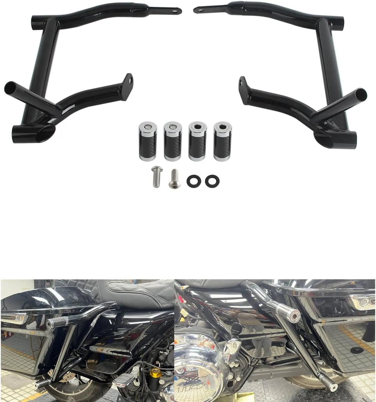 Saddlebag Tip-Over Bar Set Saddle Bag Guards Crash Bars, with Carbon Fiber Anti-Drop Slider for Harley Touring Street Glide Road Glide Road King Electra/Ultra FLHT FLHX 2009-2025