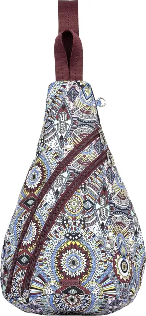 Sakroots On The Go Sling Backpack in Eco Twill, Adjustable Sling Strap, Cabernet Wanderlust