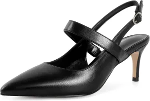 SAMMITOP Womens Slingback Kitten Heels Closed Pointed Toe Ankle Strap Pumps Elegant Casual Wedding Office Dressy Shoes 2.5 Inch