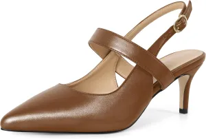 SAMMITOP Womens Slingback Kitten Heels Closed Pointed Toe Ankle Strap Pumps Elegant Casual Wedding Office Dressy Shoes 2.5 Inch