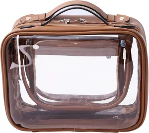 SANHECUN traveling toiletry Case large clear cosmetics case makeup bag Dimensions | LxWxH:10” x 4.5” x 8”(Brown, Medium)