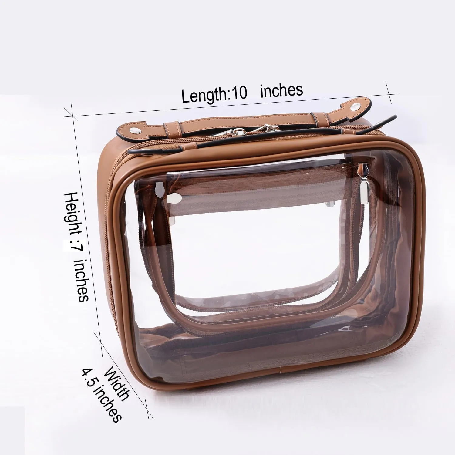 SANHECUN traveling toiletry Case large clear cosmetics case makeup bag Dimensions | LxWxH:10” x 4.5” x 8”(Brown, Medium)