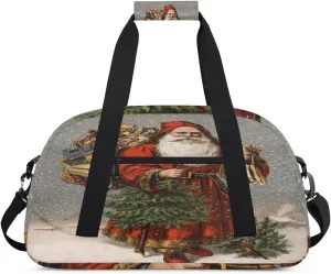 Santa Claus Gym Duffel Bag for Men Women Christmas Theme Sports Tote Bag with Adjustable Shoulder Strap for Dance Gymnastics Traveling Outdoor Camping Overnight Stay