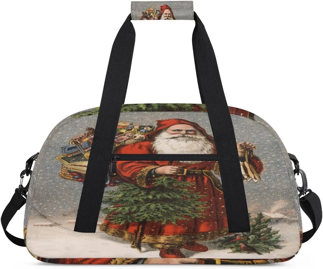 Santa Claus Gym Duffel Bag for Men Women Christmas Theme Sports Tote Bag with Adjustable Shoulder Strap for Dance Gymnastics Traveling Outdoor Camping Overnight Stay