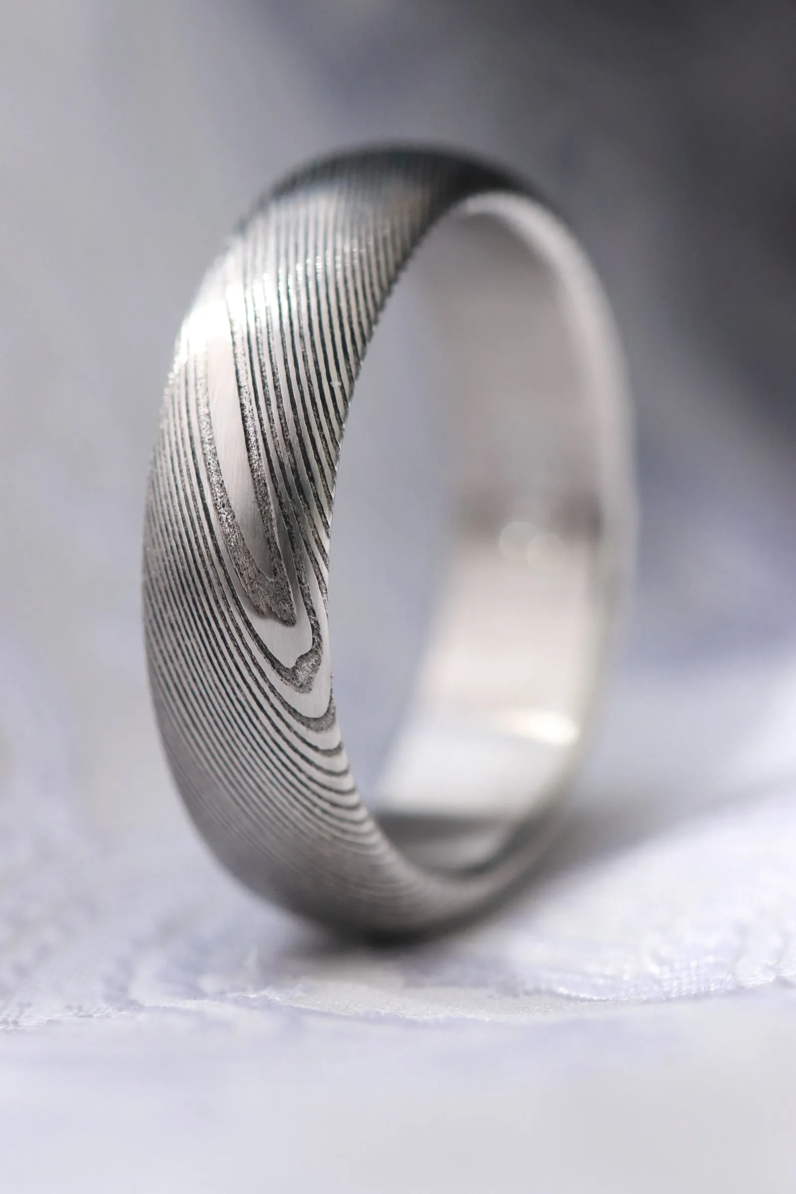Satin finish damascus ring"WOODGRAIN" Customizable ring! Med /light color etch damascus steel ring wooden ring woodgrain ring
