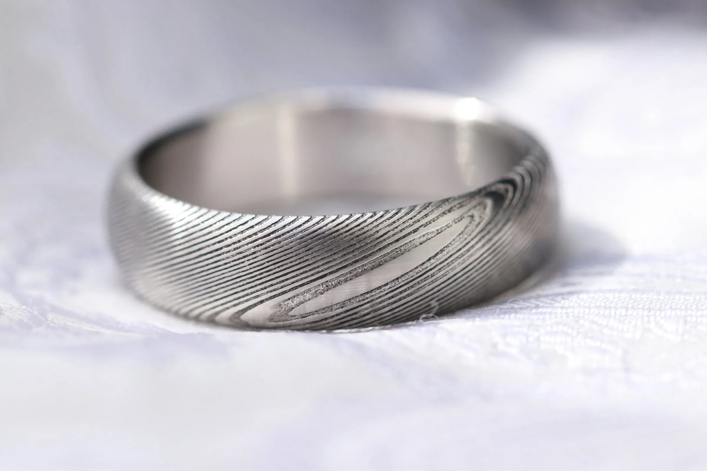 Satin finish damascus ring"WOODGRAIN" Customizable ring! Med /light color etch damascus steel ring wooden ring woodgrain ring