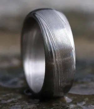 Satin finish damascus ring"WOODGRAIN" Customizable ring! Med /light color etch damascus steel ring wooden ring woodgrain ring