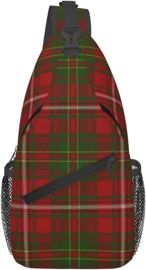 Scottish Clan Hay Red Green Tartan Sling Bag Crossbody Sling Backpack For Women Men Travel Hiking Daypack Chest Shoulder Bag