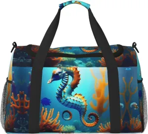 Seabed coral seahorse Travel Tote Bag with Adjustable Shoulder Strap and Large Capacity