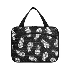 Seamless Black White Geometric Pineapple on Dark Rhombus Lozenge 1 PC Hanging Travel Wash bag with Handles, Portable Makeup Organizer Brush Storage Case Portable Travel Cosmetic with Hook M