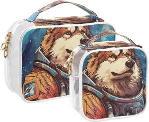 senya Toiletry Bags Astronaut Dog, Clear Makeup Organizing Bag for Women Men, Waterproof Makeup Bag Travel Cosmetic Bags for Bathroom, Business, Vacation - 2 Pack