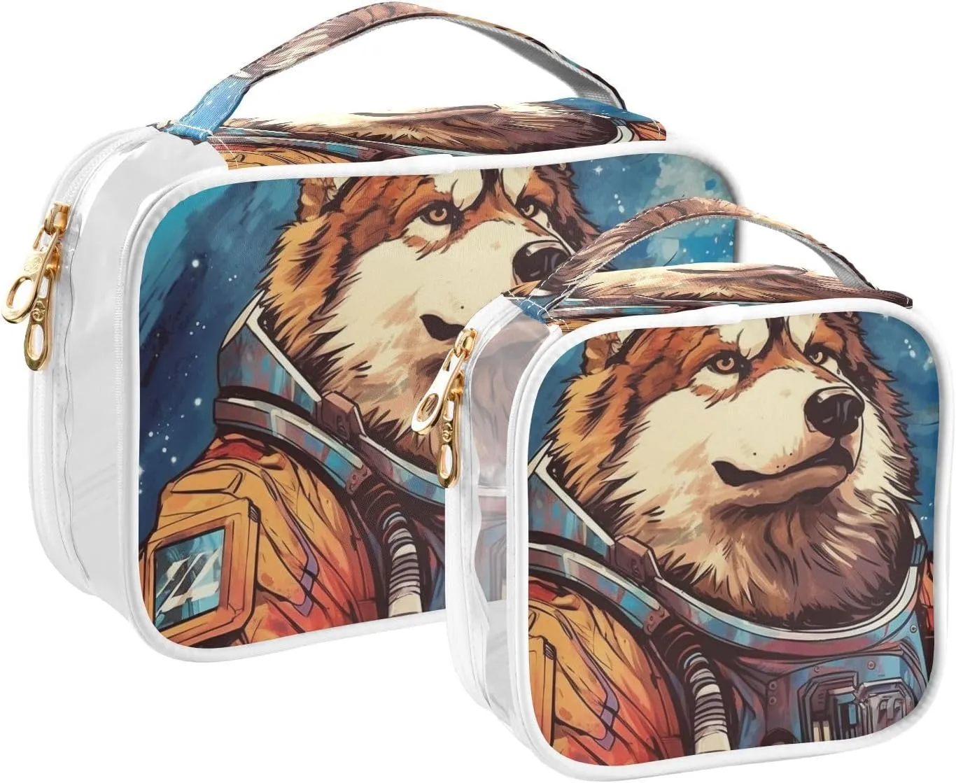 senya Toiletry Bags Astronaut Dog, Clear Makeup Organizing Bag for Women Men, Waterproof Makeup Bag Travel Cosmetic Bags for Bathroom, Business, Vacation - 2 Pack