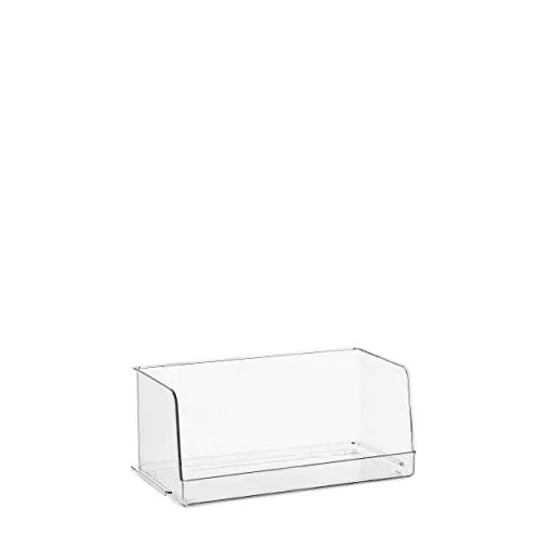 Set Of 4 Clear Pantry Organizer Bins Stackable Household Plastic Food Storage Basket with Wide Open Front for Kitchen, Countertops, Cabinets, Refrigerator, Freezer, Bedrooms, Bathrooms - 12" Wide