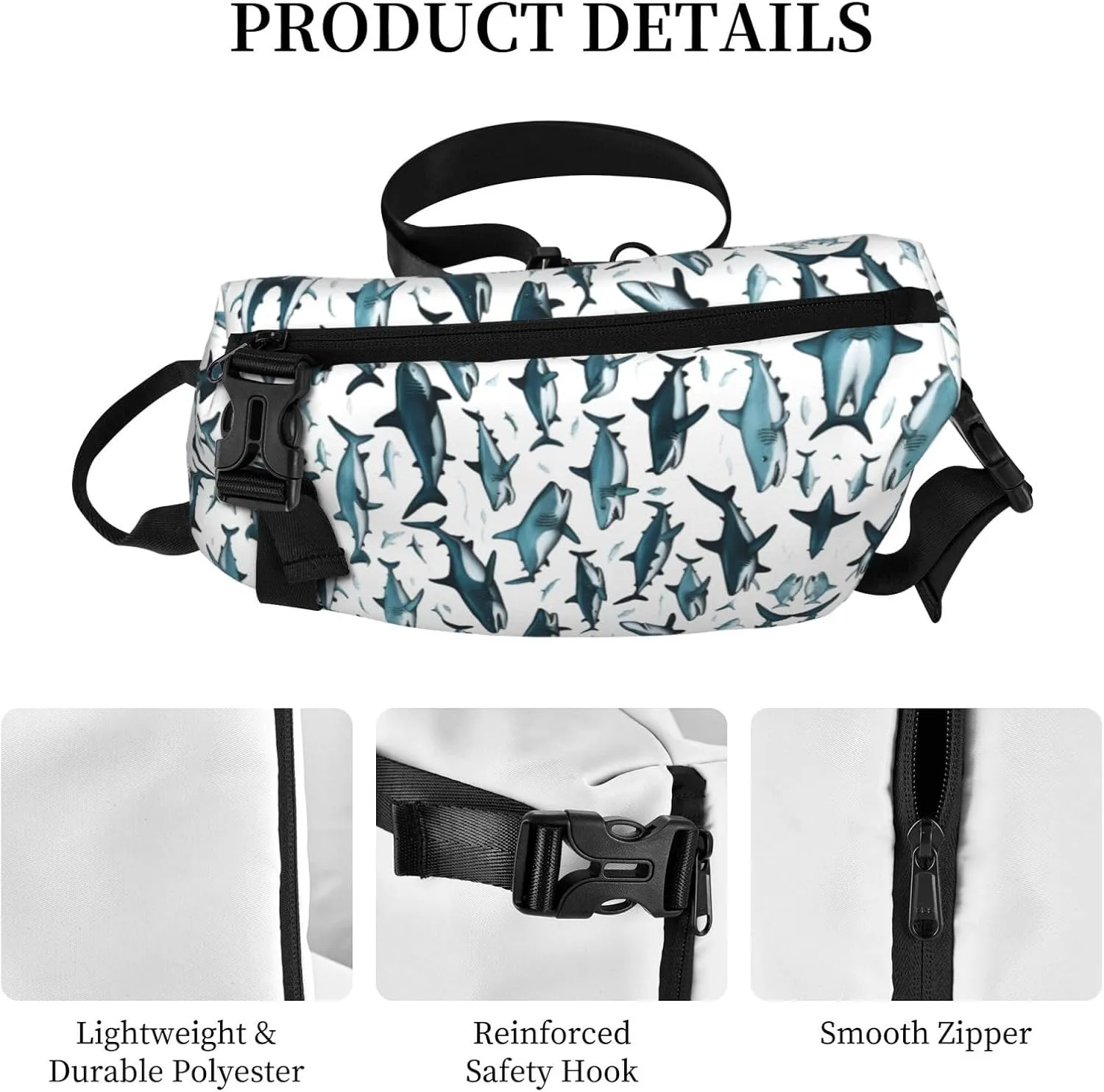 Shark Pattern With Various Gestures Print Crossbody Backpack Casual Adjustable Bag Multifunctional Sling Backpack
