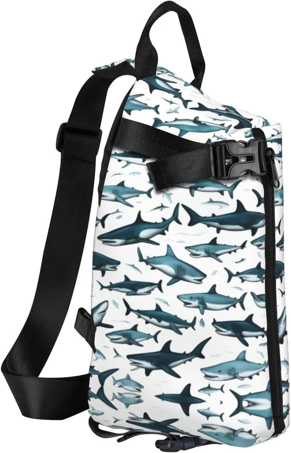 Shark Pattern With Various Gestures Print Crossbody Backpack Casual Adjustable Bag Multifunctional Sling Backpack
