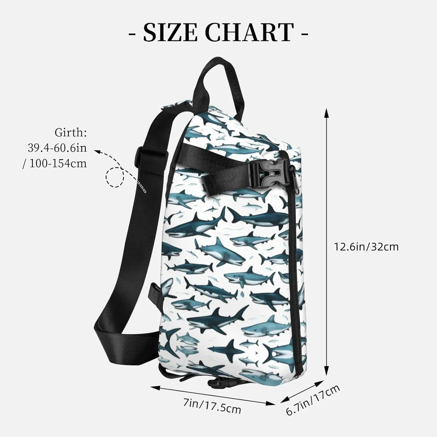 Shark Pattern With Various Gestures Print Crossbody Backpack Casual Adjustable Bag Multifunctional Sling Backpack