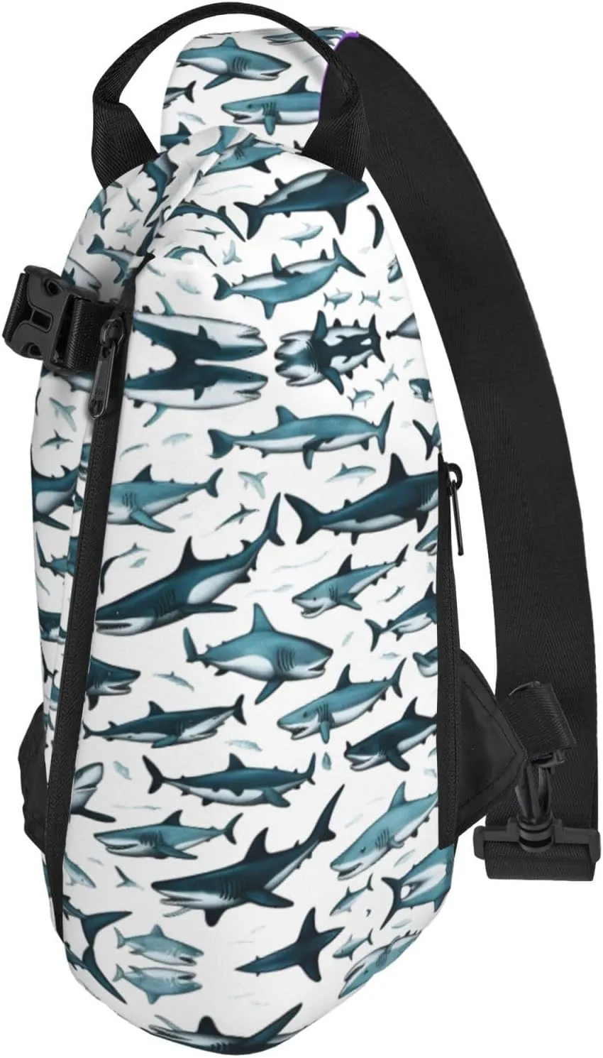 Shark Pattern With Various Gestures Print Crossbody Backpack Casual Adjustable Bag Multifunctional Sling Backpack