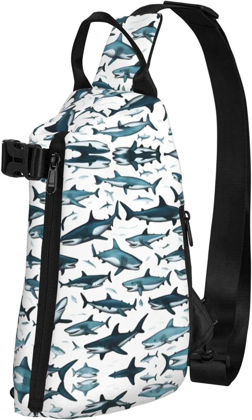 Shark Pattern With Various Gestures Print Crossbody Backpack Casual Adjustable Bag Multifunctional Sling Backpack