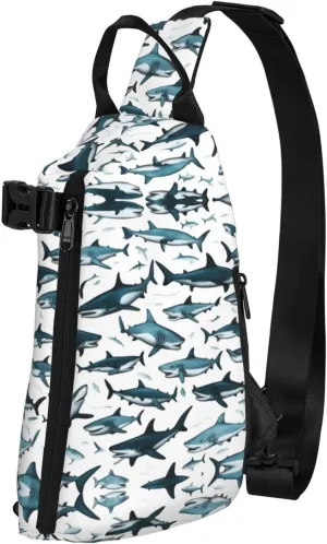 Shark Pattern With Various Gestures Print Crossbody Backpack Casual Adjustable Bag Multifunctional Sling Backpack