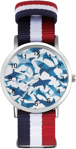 Shark Whale Camouflage Lightweight Wrist Watch Adjustable Nylon Band Outdoor Sport Work Wrist Watch Easy to Read Time