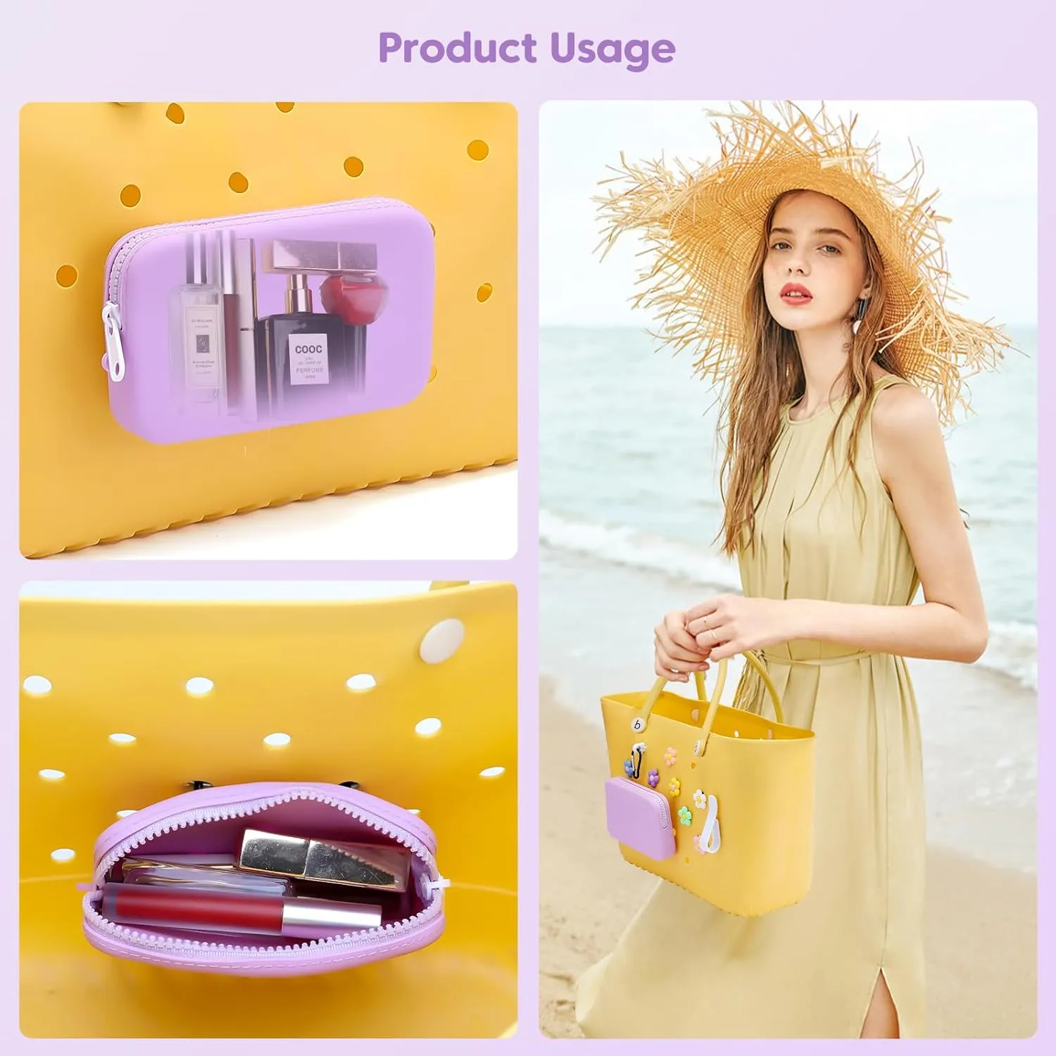 Silicone Phone Holder, Insert Charm Carabiner Keychain for Bogg Bag, Compatible with Bogg Beach Tote Bag (Purple)
