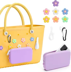 Silicone Phone Holder, Insert Charm Carabiner Keychain for Bogg Bag, Compatible with Bogg Beach Tote Bag (Purple)