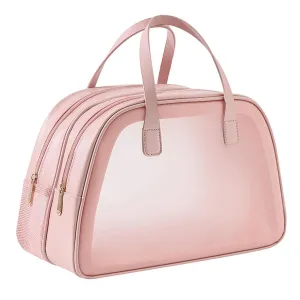 Simple and Large Capacity Dry Wet Separation Waterproof Cosmetic Bag Portable Leather Transparent Makeup Bag (Rose Pink)