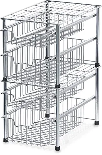SimpleHouseware Stackable 2 Tier Sliding Basket Organizer Drawer, Chrome