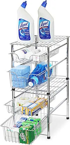 SimpleHouseware Stackable 2 Tier Sliding Basket Organizer Drawer, Chrome