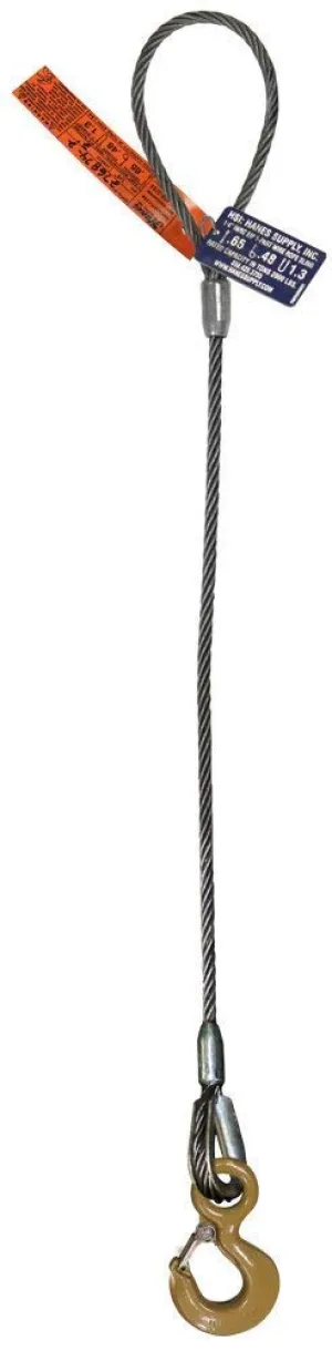 Single Leg Wire Rope Sling | 2.5 Ton Vertical Rated Capacity | Flemish Eye Loop-to-Eye Hook with Safety Latch | 1/2" Dia. | 3' Length | EIPS 6x25 IWRC | Hanes Supply (HSI) Heavy Duty Rigging Cable