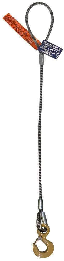 Single Leg Wire Rope Sling | 2.5 Ton Vertical Rated Capacity | Flemish Eye Loop-to-Eye Hook with Safety Latch | 1/2" Dia. | 3' Length | EIPS 6x25 IWRC | Hanes Supply (HSI) Heavy Duty Rigging Cable