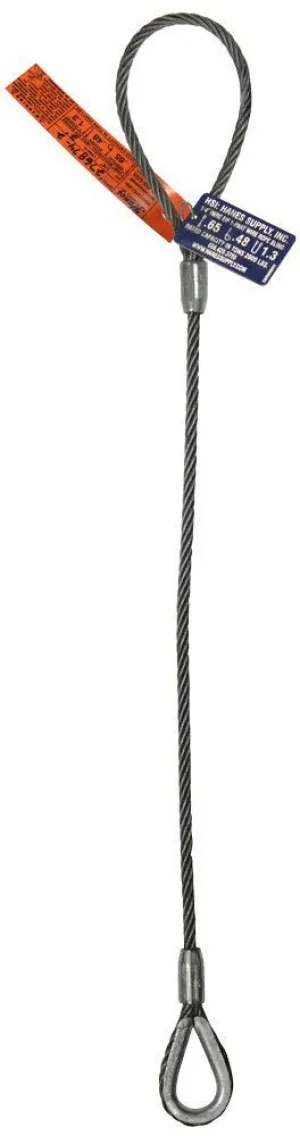 Single Leg Wire Rope Sling | 2.5 Ton Vertical Rated Capacity | Flemish Eye Loop to Heavy-Duty Thimble | 1/2" Dia. | 8' Length | EIPS 6x25 IWRC | Hanes Supply (HSI) Heavy Duty Rigging Cable