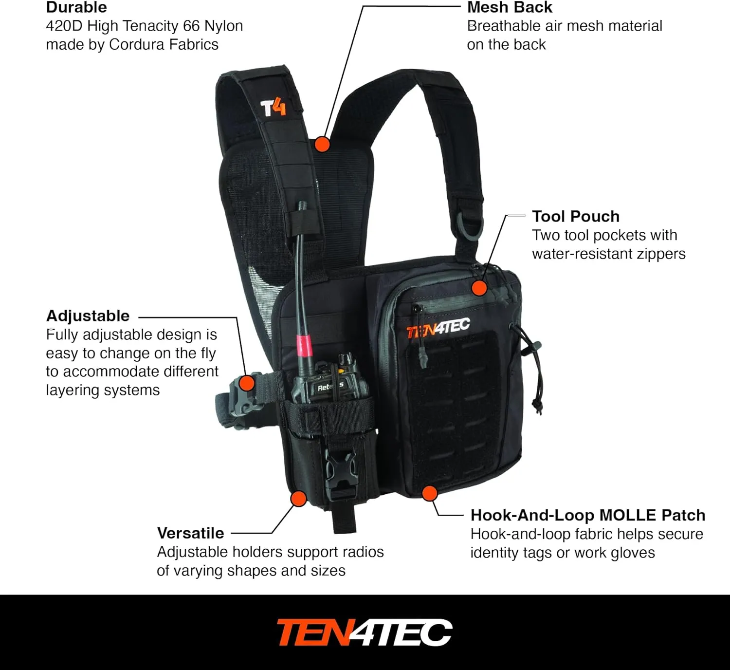 Single Radio Harness for Outdoor Technicians, Wildland Firefighters, Search & Rescue, & Riggers
