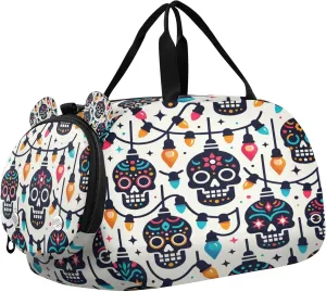 Skull Kids Overnight Sports Duffel Bags with Shoe Compartment & Wet Pocket Travel Sport Gym Bag for Girls Boys