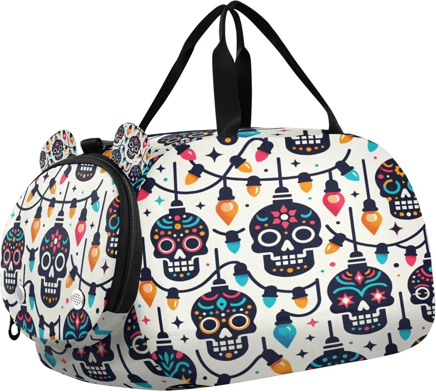 Skull Kids Overnight Sports Duffel Bags with Shoe Compartment & Wet Pocket Travel Sport Gym Bag for Girls Boys