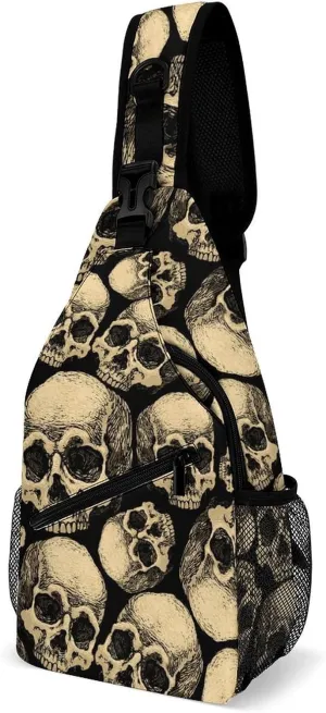 Skulls-black-background Crossbody Sling Bag for Women Men Travel Chest Bag, Cycling Shoulder Backpack
