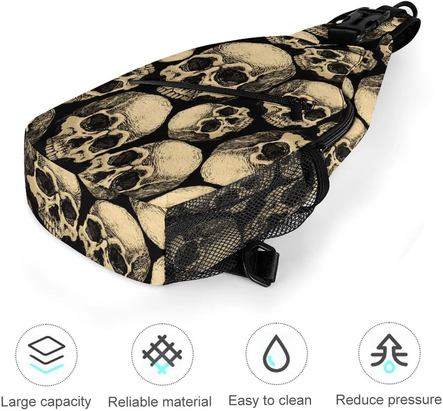 Skulls-black-background Crossbody Sling Bag for Women Men Travel Chest Bag, Cycling Shoulder Backpack