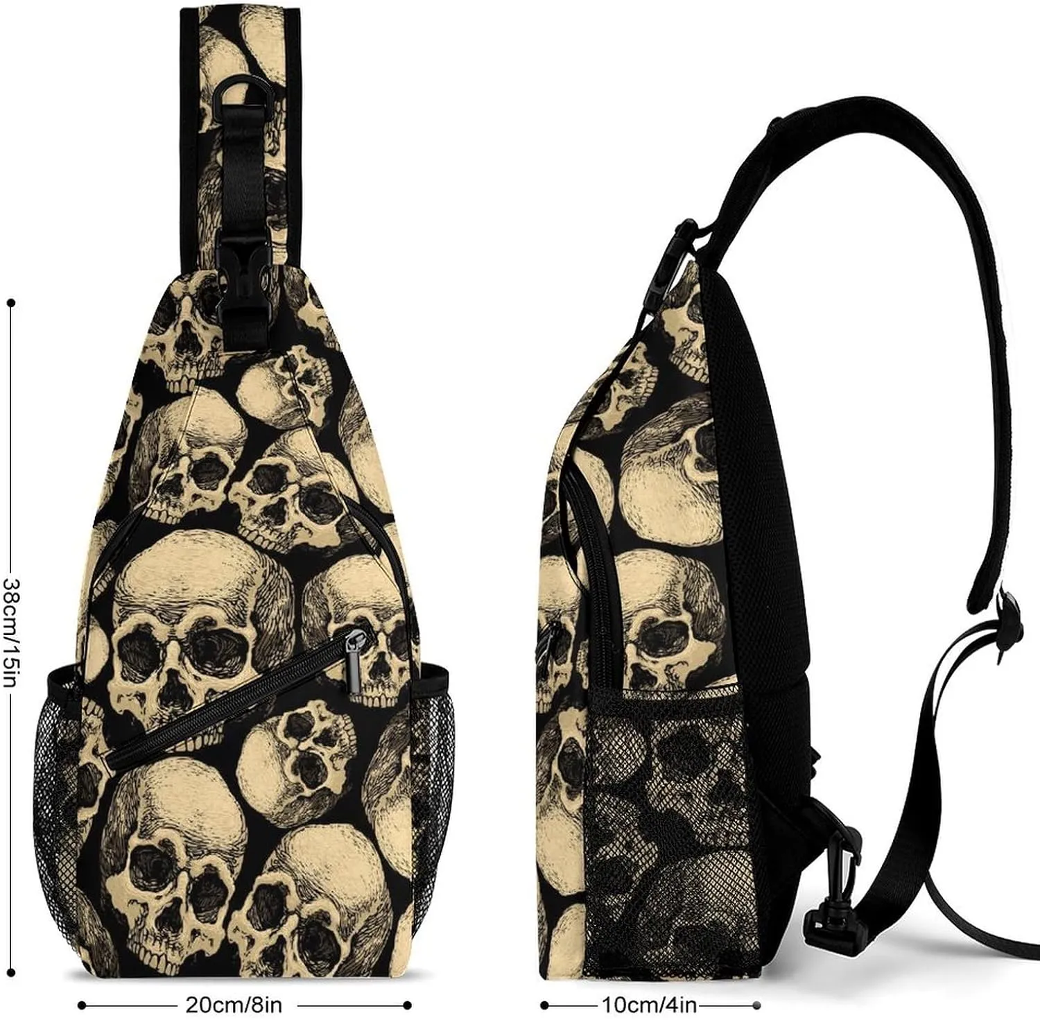 Skulls-black-background Crossbody Sling Bag for Women Men Travel Chest Bag, Cycling Shoulder Backpack