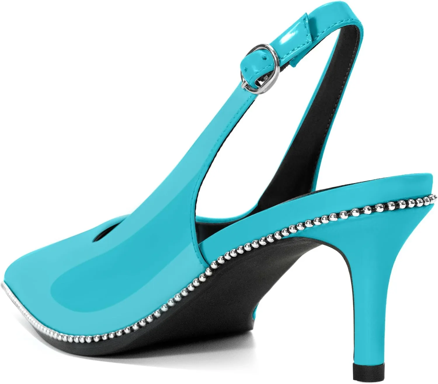 Sling Back Heels Women Sliver Beaded Kitten Pumps Closed Pointy Toe Mid Stiletto Heels Wedding Party Casual Dress Shoes Elegant 2.5 Inch Sandals