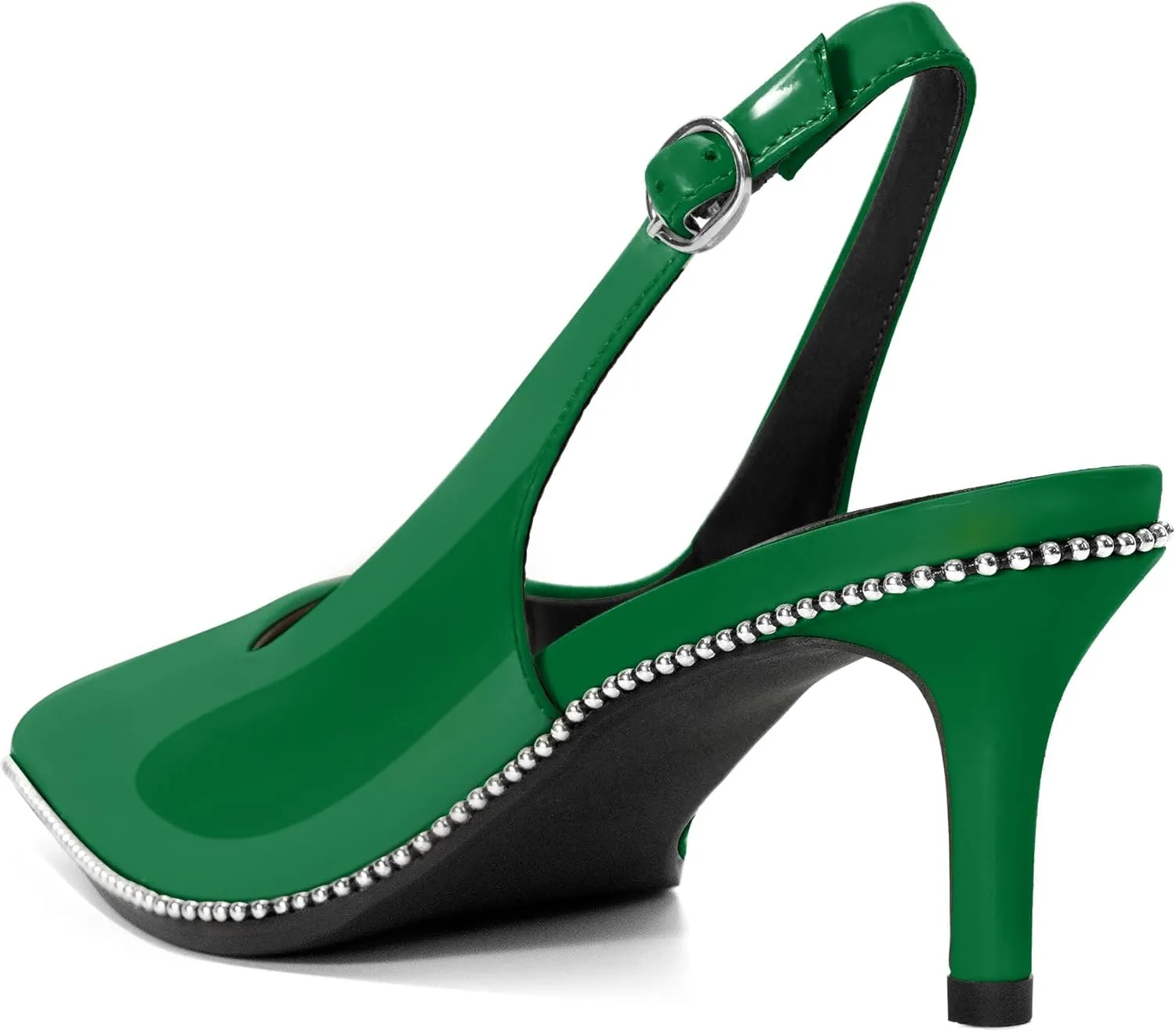 Sling Back Heels Women Sliver Beaded Kitten Pumps Closed Pointy Toe Mid Stiletto Heels Wedding Party Casual Dress Shoes Elegant 2.5 Inch Sandals