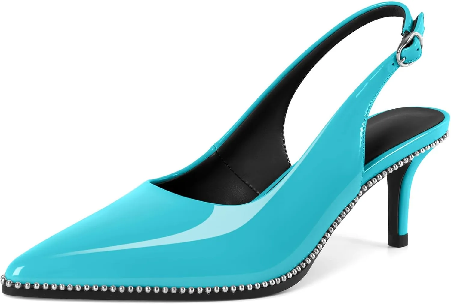 Sling Back Heels Women Sliver Beaded Kitten Pumps Closed Pointy Toe Mid Stiletto Heels Wedding Party Casual Dress Shoes Elegant 2.5 Inch Sandals