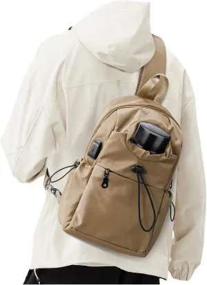 Sling Backpack bag for Men Khaki, Tactical BackpackSmall One Strap Daypack, Mini Anti-Theft Cross Body Motorcycle Chest Bags, Satchel Bag for Casual Travel Hiking Outdoor Sports Gym